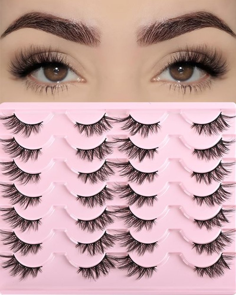 FARRED Half Eyelashes Natural False Lashes Wispy Cat Eye Strips Eyelash 14 Pairs Faux Mink Strip Eye Lashes Pack for Daily Makeup (F20 | 8-15 mm)