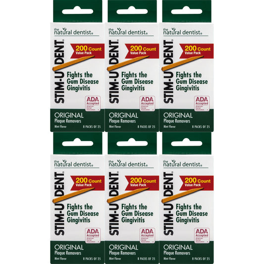 Stim-U-Dent Original, The Un-Plastic Plaque Removers, Mint-Flavored, 200 Count Box (Pack of 6)