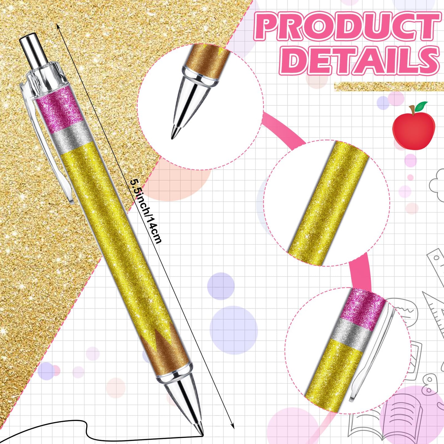 Motipuns 24 Pcs Teachers Pens Bulk Welcome Back to School Supplies Gift Cute Ballpoint Pens First Day of School Gift for Teacher Student Classmate Classroom Office Writing Stationery Supplies