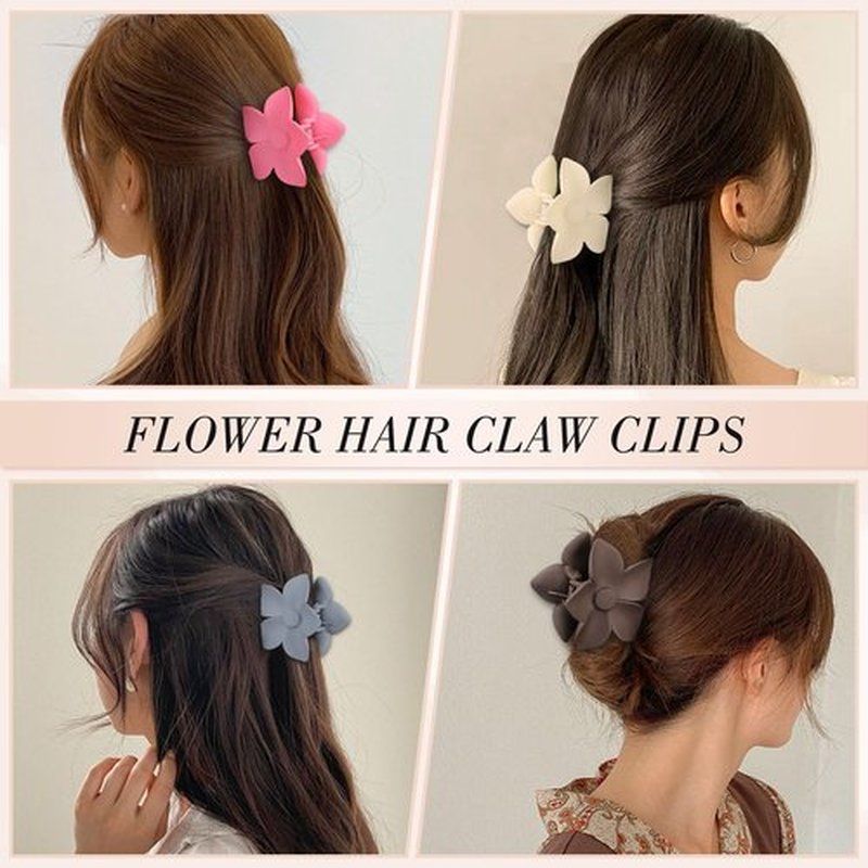 obeoby 8 Pcs Flower Claw Clips, Medium Hair Claw Clips for Thin Hair Hawaiian Flower Hair Clips Hibiscus Claw Clips Hair Accessories for Women Girls