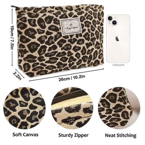 STARDW Cosmetic Bags Makeup Bags for Women and Girls,Travel Makeup Bag Large Capacity Canvas Makeup Bag,Makeup Organizer Bag Zipper Pouch (Brown Leopard)