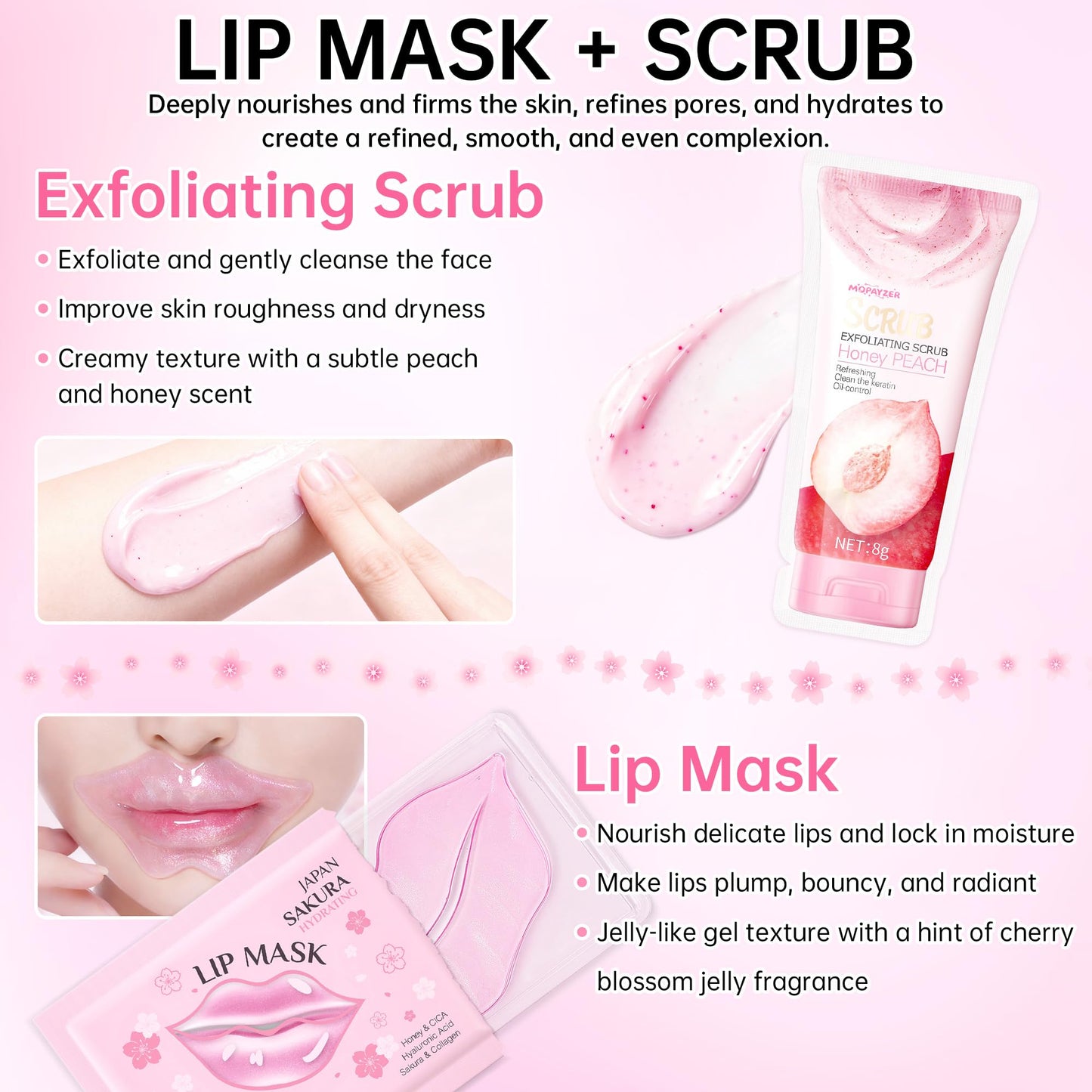 Sakura Skin Care Set for Teenage Girls, Lovely Travel Skincare Set for Women, 41-In-1 Spa Party & Sleepover Skincare Kit with Sleeping Face Mask, Mud Mask, Lip Mask & Exfoliating Scrub, Five of Each