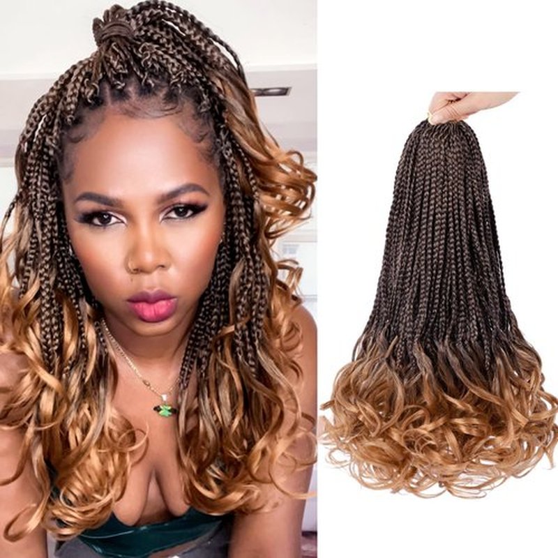 French Curl Crochet Braids 12 Inch Goddess Box Braids Crochet Hair Pre Looped Crochet Box Braids with Curly Ends Synthetic French Curly Braiding Hair Extensions 8 Packs 1B/30