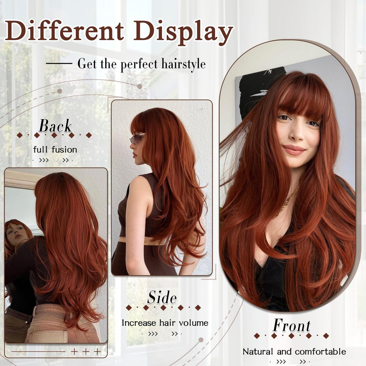 FREEMEIGE Copper Red Hair Extensions Clip in Hair Extensions for Women Straight Layered Hair Extensions Synthetic Clip in Extensions Long Wavy Extension Daily Use 20 Inch