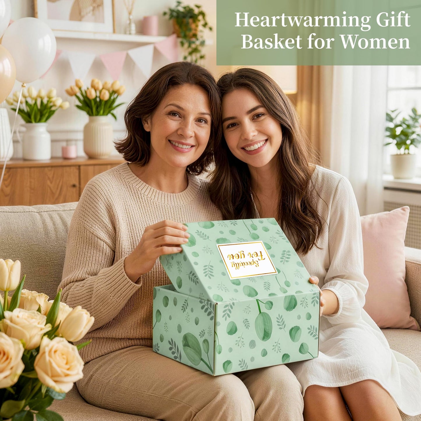 Aollewoiti 15 Pcs Get Well Soon Gift Baskets for Women, Mother's Day & Birthday Gifts for Mom, Wife, Friend, Care Package with Soft Blanket & Insulated Tumbler, Green