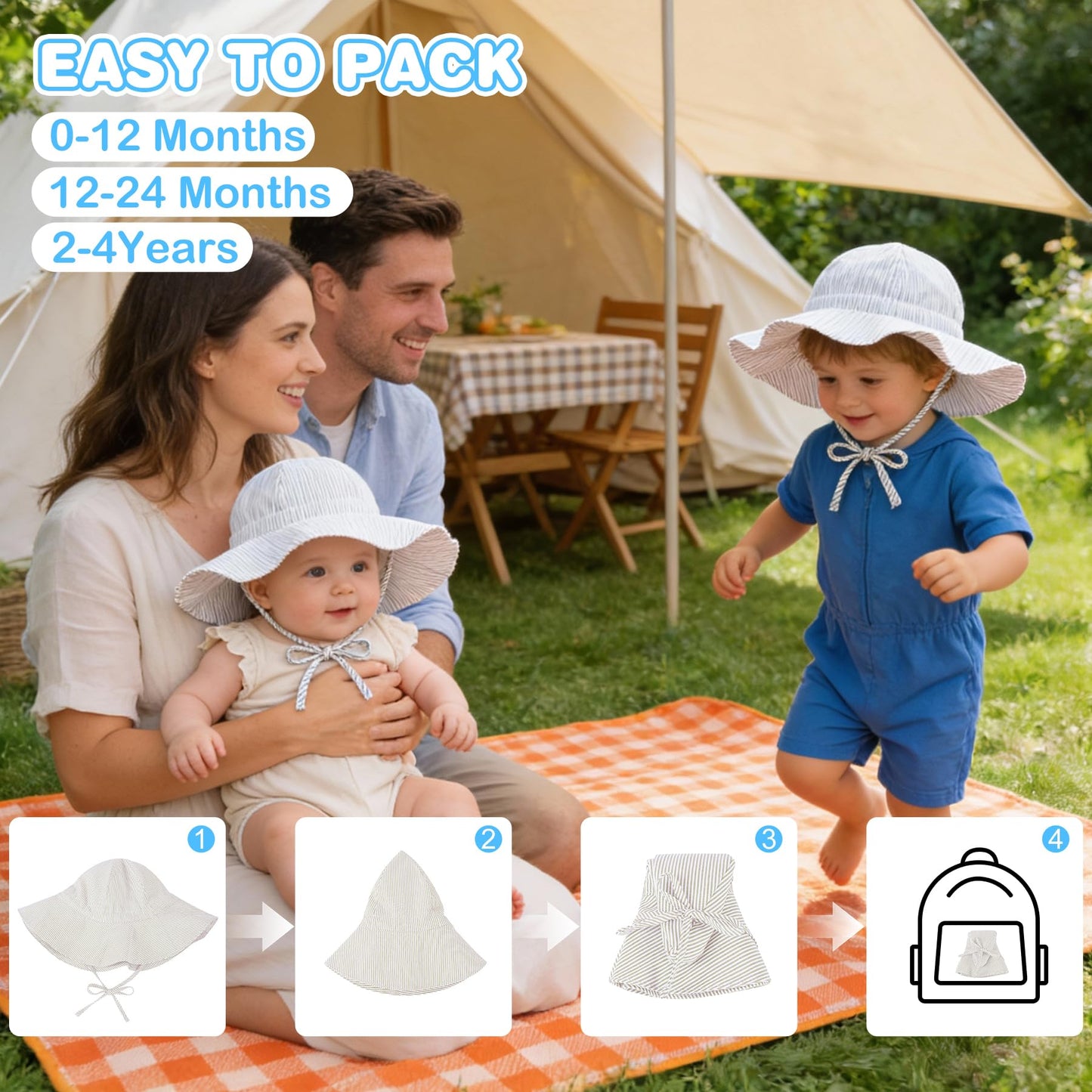 Zando UPF 50+ Infant Baby Sun Hats 0-6 Months Wide Brim Baby Bucket Hat