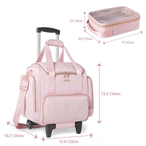Prokva Rolling Makeup Case with 4 Removable Bags, Professional Makeup Train Case with Wheels, Makeup Artist Travel Bag with Brushes Storage Section, Pink (Patent Design)