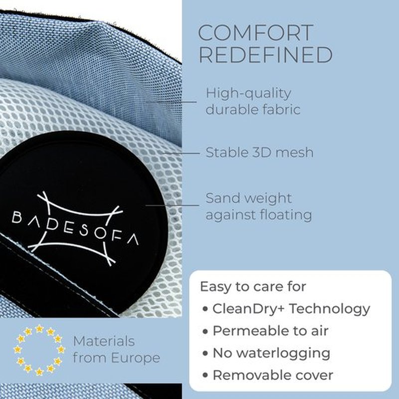 BADESOFA® Luxury Bath Tub Pillow for Feet | Premium-Quality Materials | Comfortable & Quick-Drying | Washable Bath Cushion in Blue | Home Spa Accessories | Universal Fit for Any Bathtub
