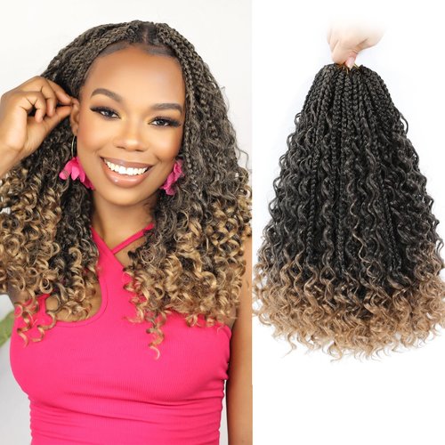 Karida 9 Packs Goddess Box Braids Crochet Hair 12 inch, Boho Box Braids Crochet Hair Pre Looped, Box Braids With Curly Ends Crochet Hair For Black Women (12 Inch, T27#)