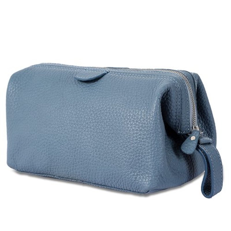 KomalC Large Premium Leather toiletry bag for Men and Women, travel utility Dopp kit wash bag (Blue)