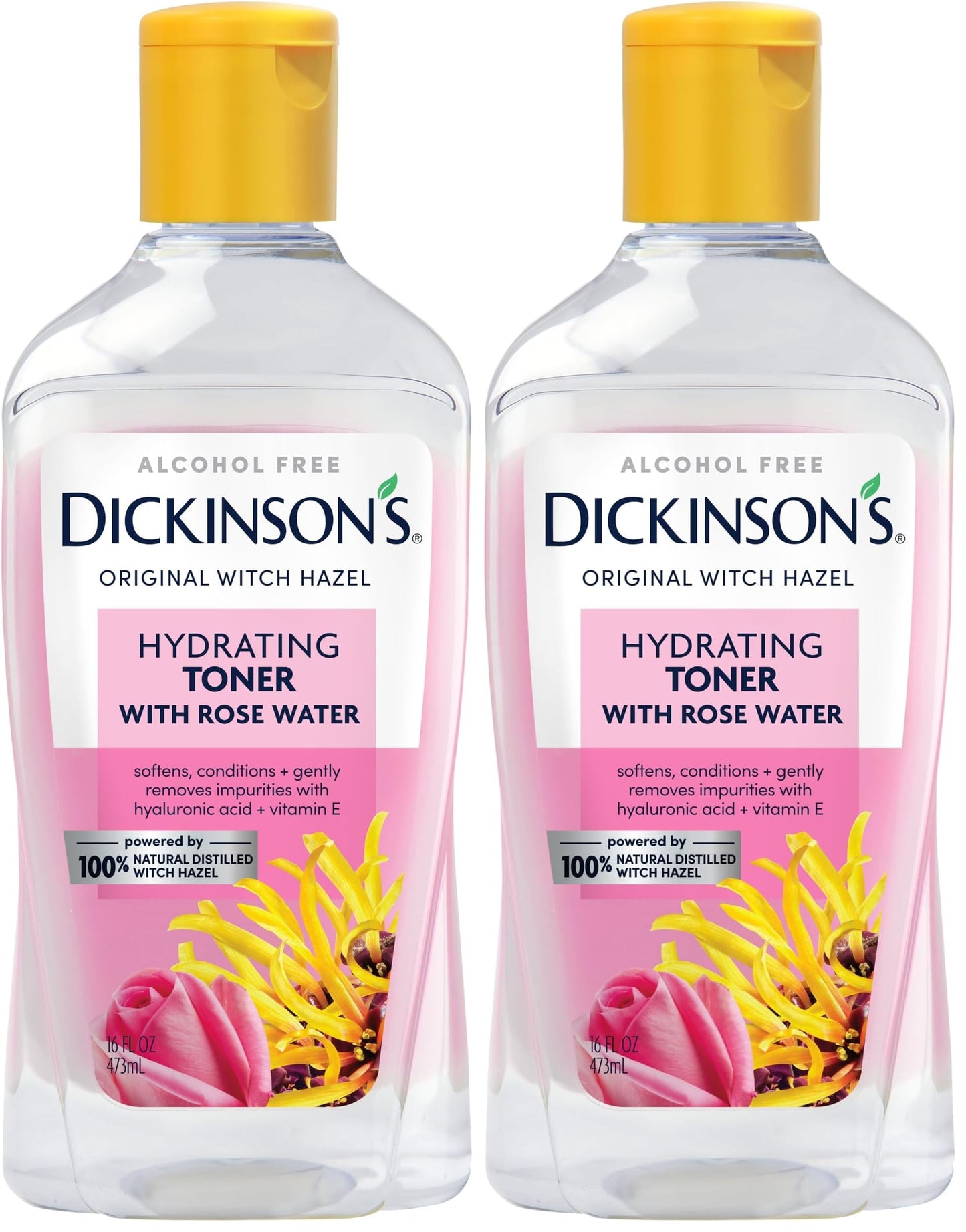 Dickinson's Enhanced Witch Hazel Hydrating Toner with Rosewater, Alcohol Free, 98% Natural Formula, 16 Fl Oz (Pack of 2)