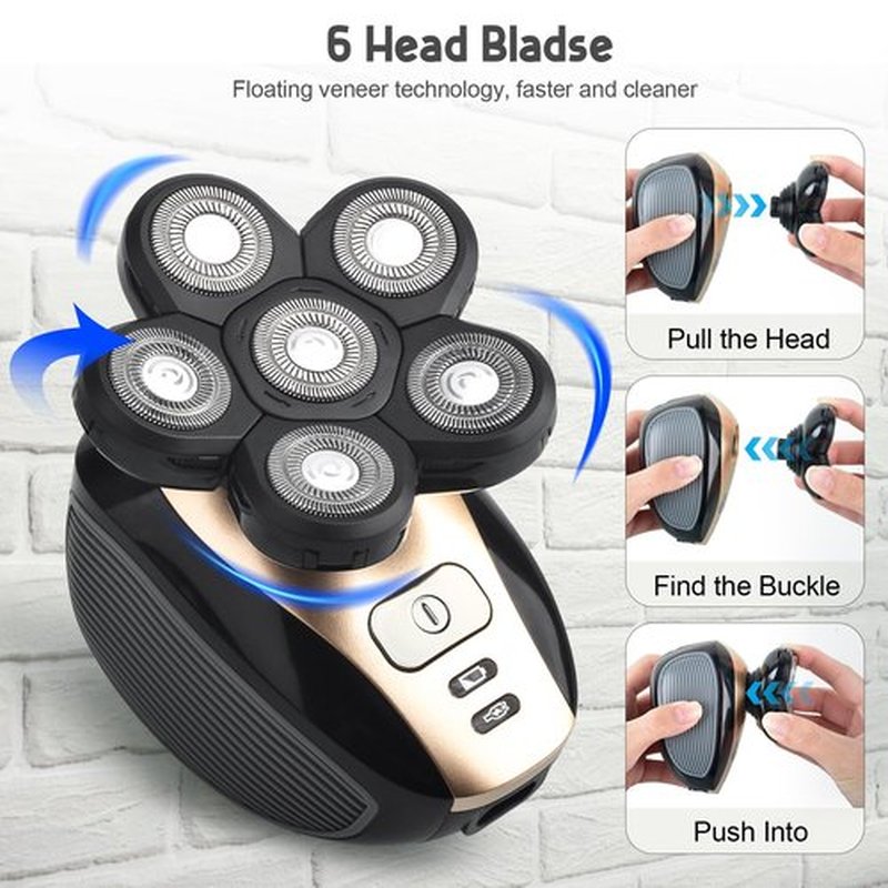 6D Blades Shaver Replacement Heads, Head Shavers for Bald Men Replacement Blades, with Shaving Brush & Shaver Cleaning Brushes, 3 Pack