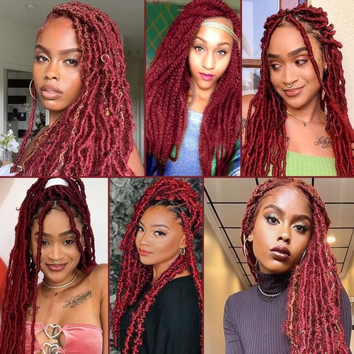 VCEOW 6 packs Burgundy Springy Afro Twist Hair 24 inch Red Pre-Separated Kinky Marley Twist Braiding Hair Soft Pre-fluffed Wrapping Hair Extensions for Bug Spring Passion Twists Faux Butterfly Locs