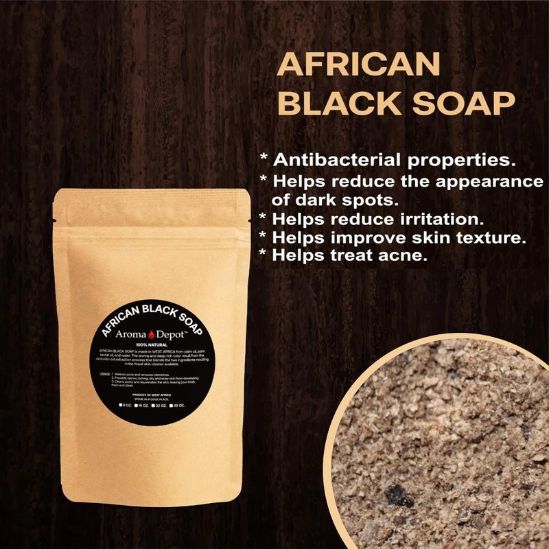 Raw African Black Soap Powder - Natural Acne & Eczema Relief | 1 lb for Face & Body Wash