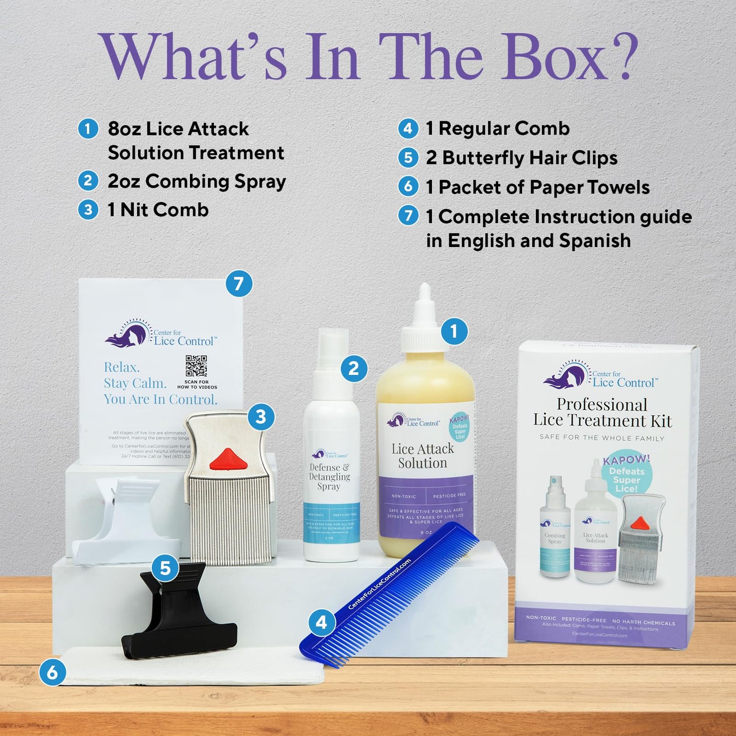 Kapow All-in-One Head Lice Treatment Kit for Family – Extra Strength Lice Shampoo, Spray & Comb for Kids & Adults, Sensitive Scalp Friendly, Non-Toxic, Fast & Effective Lice Removal
