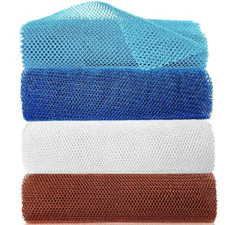 SPMKTBOZAI African Exfoliating Net, 4 Pieces African Net Sponge, Nylon African Bath Sponge Net, African Net Long Net Bath Sponge Shower Body Scrubber(Light Blue,Blue,White,Brown)