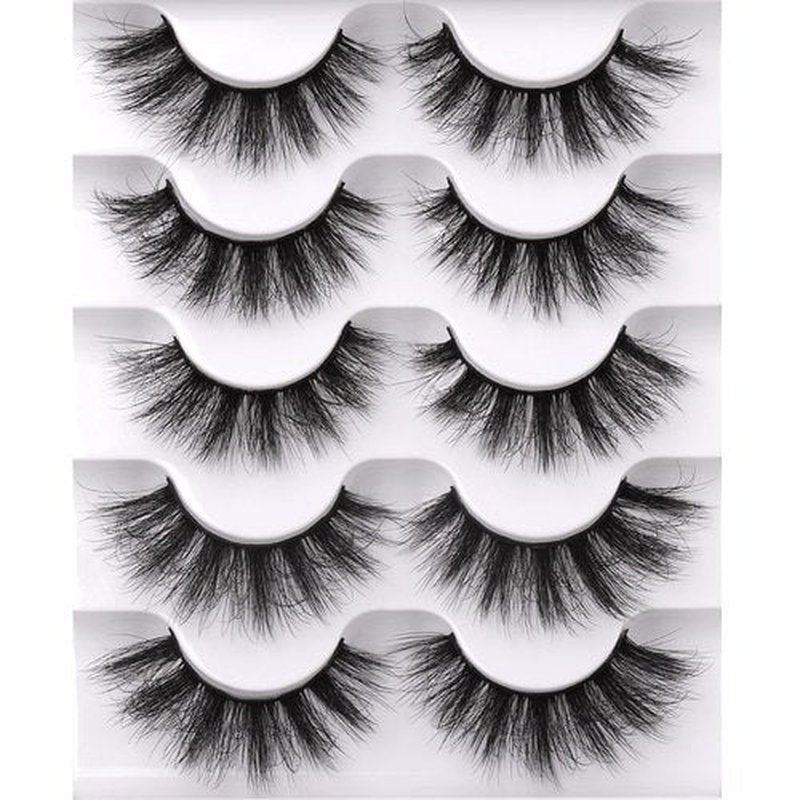 JIMIRE Fake Eyelashes Fluffy Wispy Faux Mink Lashes Pack 9D Thick Volume Mink Eyelash 5 Pairs Pack