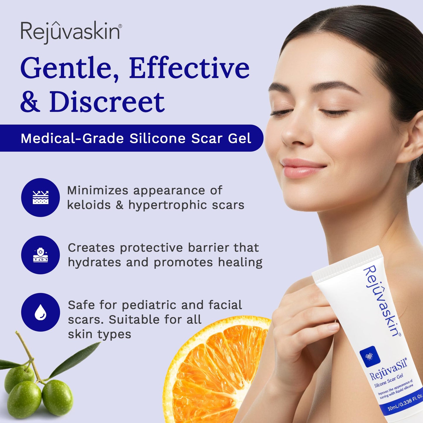 Rejûvaskin RejûvaSil Silicone Scar Gel, Medical Grade Scar Removal Gel for Surgical Scars, Keloids, Burns & Acne, With Vitamin C, Emu Oil & Squalane to Soften & Flatten, 10 mL