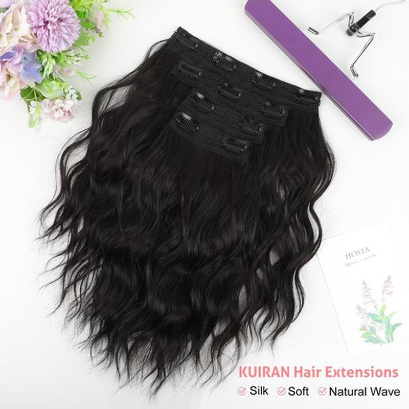 KUIRAN Hair Extensions, Clip in Hair Extensions 12" Short Curly Wavy Black Brown Hair Extensions 4PCS Hair Extensions Invisible Lace Weft Natural Soft Hairpieces for Women - Black Brown