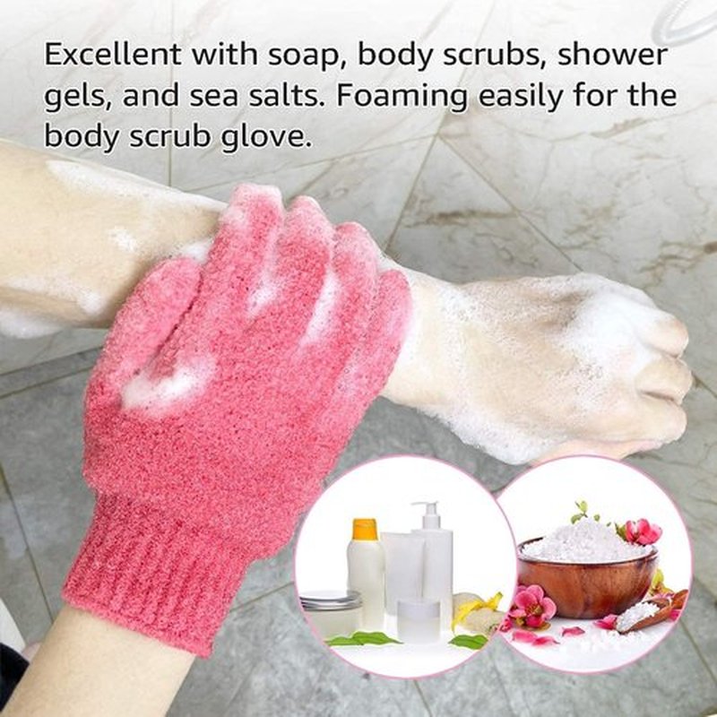 Evridwear Exfoliating Back Scrubber with Handles Two Sides for Body Shower Deep Cleans Skin Massages Invigorating Blood Circulation Men Women One Size (Back Scrubber + Heavy Gloves Pink)