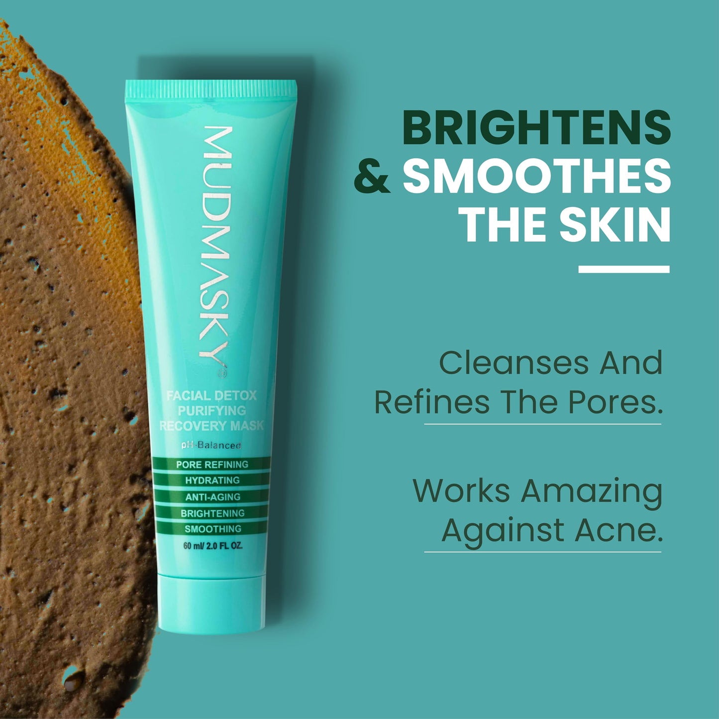 MUDMASKY Facial Detox Purifying Recovery Mud Mask. The original Japanese Matcha Clay Mask since 2015. Reduces Acne, Blackheads, and Pores. Clean, Vegan, Gluten Free. As seen in IPSY - 2.0 fl oz.