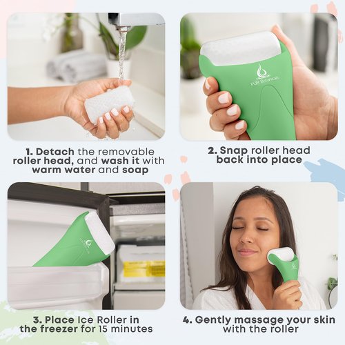 PUR Botanicals Ice Roller for Face & Eye Puffiness Relief 2 in 1 Set - Therapeutic Facial Massager for Beauty - Cooling Face Rollers for Women - Tone & Tighten Your Damaged Skin - Reduce Wrinkles