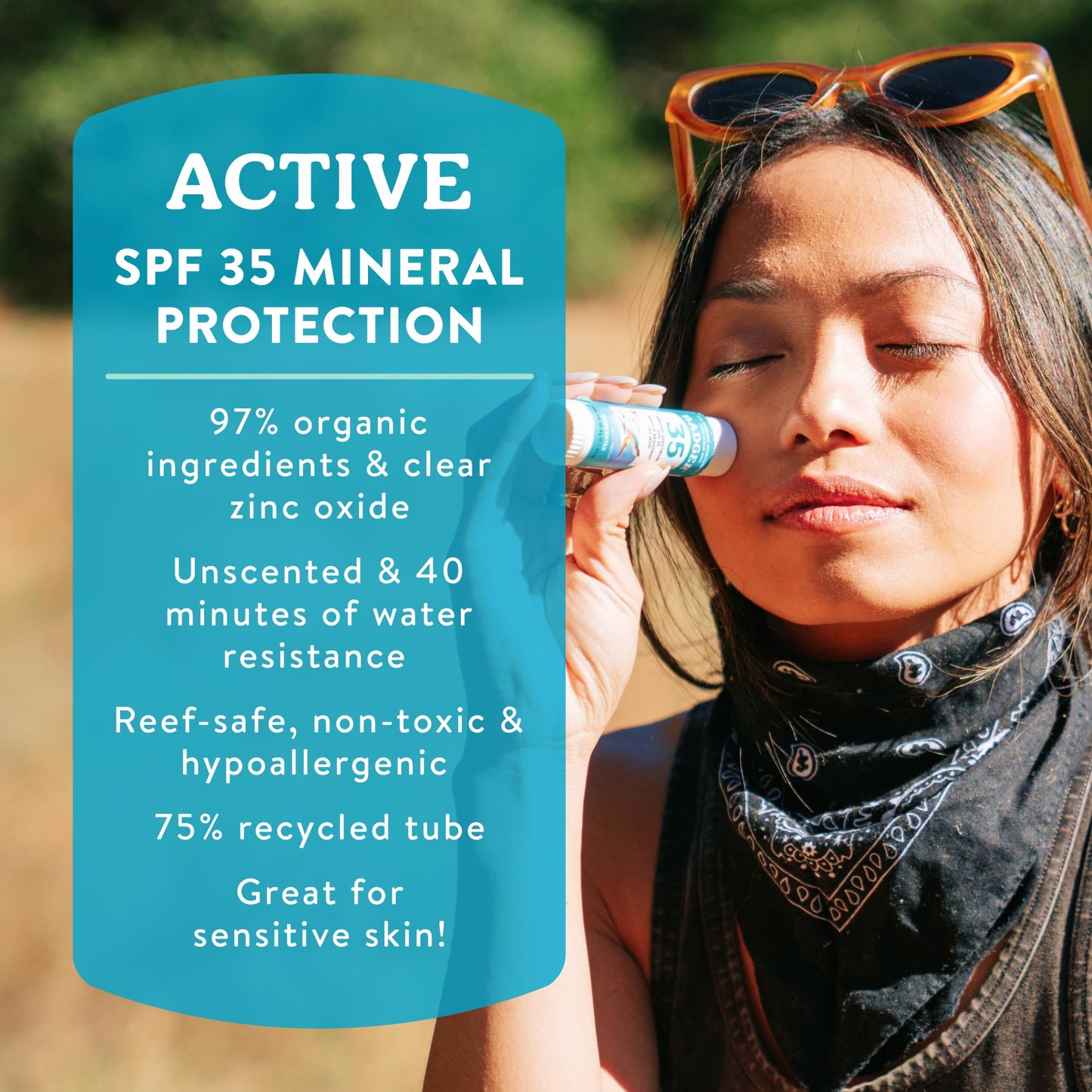 Badger Mineral Sunscreen Face Stick SPF 35, 97% Organic Unscented Zinc Oxide Travel Sunscreen, Coral Reef Safe Travel Size Stick, .65 oz, 2-Pack