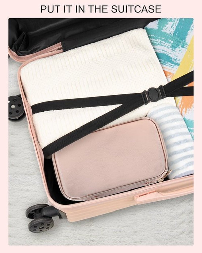 Relavel Makeup Bag, Small Travel Makeup Bag, Portable Cosmetic Case for Women, Double-layer Makeup Organizer Bag, Toiletry Bag for Women for Mother's Day (Rose Gold)