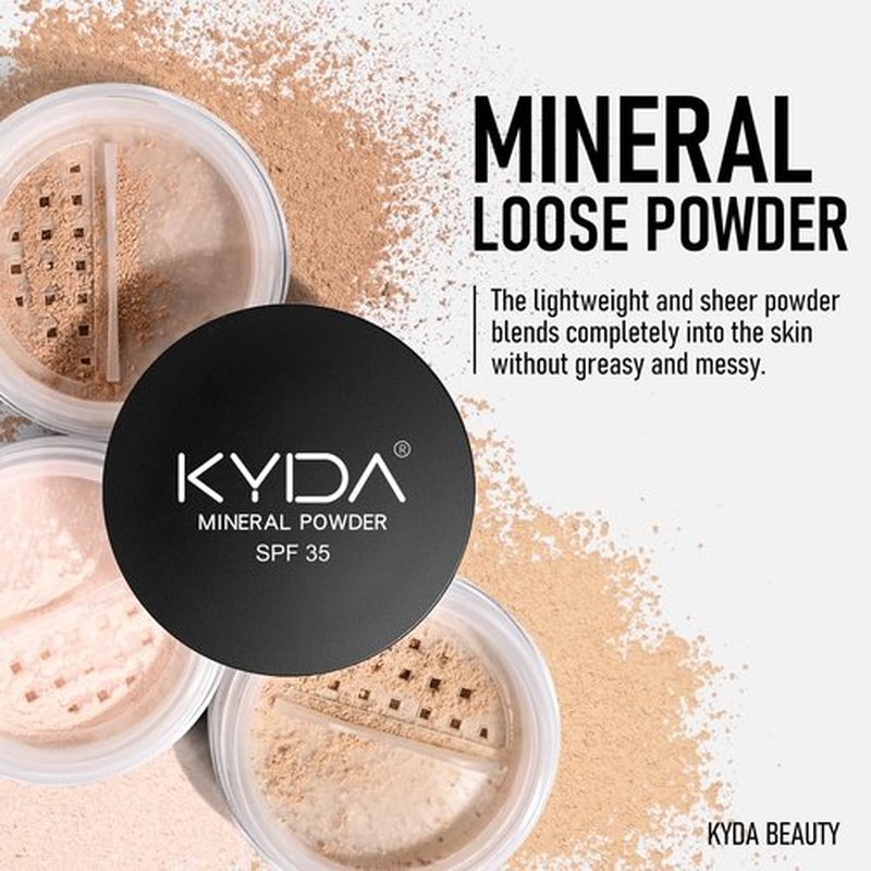 KYDA Mineral Powder Foundation, SPF 35, Lightweight Loose Powder Foundation, Skin-improving Mineral Foundation, Buildable Coverage, Natural Glow Base Makeup, Fair Light