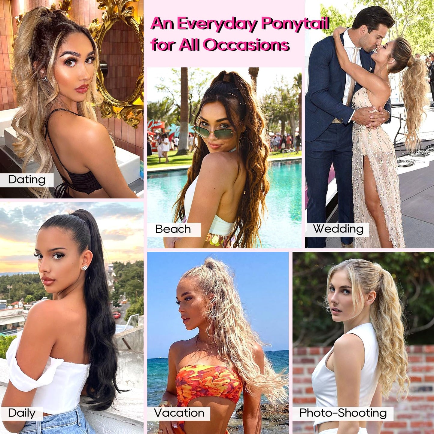 REECHO Ponytail Extension, 24" Claw Clip in Long Curly Wavy Ponytail Hair Extension Jaw Clip on Pony Tails Hairpiece for Women - Medium Blonde with Pale Highlights