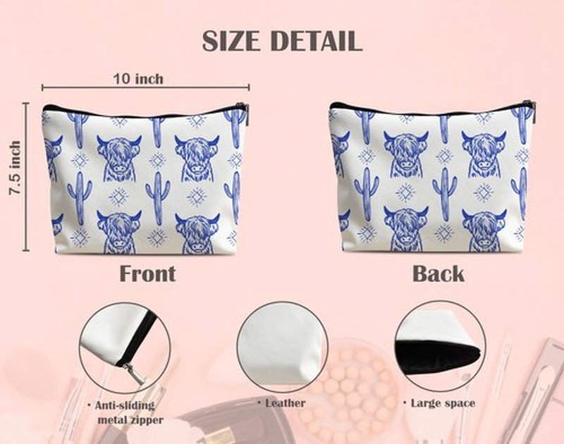 Lacosu Western Makeup Bag,Western Gifts For Women,Cow Makeup Bag,Cowgirl Stuff,Western Stuff For Women,Western Gifts,Cowgirl Gifts(Leather COW O)
