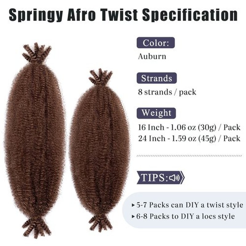 Springy Afro Twist Hair, Hairro 24 Inch Pre-Separated Marley Twist Braiding Hair 6 Packs, Auburn Passion Twist Hair for Soft Locs Crochet Braids Hair Extension for Black Women(Auburn)