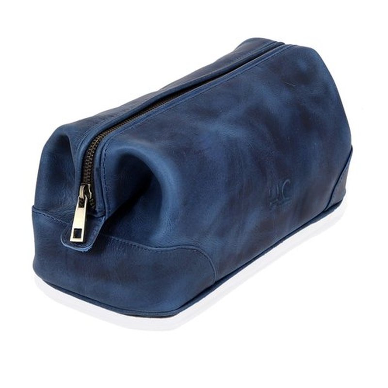 HLC Leather Toiletry Bag for Men - Best Gift for Men - Premium Genuine Leather Dopp Kit Shaving Kit Organizer Travel Kit Pouch Bag for Men - Large Size (blue)