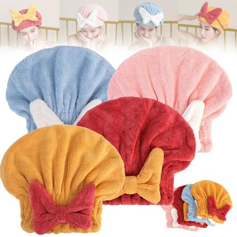 Probablei New Super Absorbent Hair Towel Wrap for Wet Hair,Microfiber Hair Drying Caps,Efficient Hair Towel,Absorbent Hair Towel Wrap with Bow,Fast Drying Cap for Curly Long Thick Hair (4pcs)