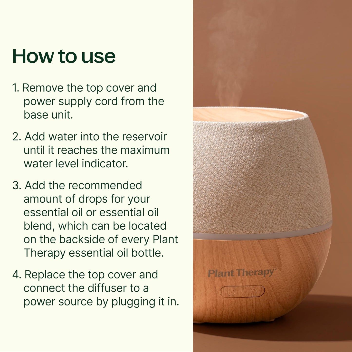 Plant Therapy Home Drift Linen Essential Oil Diffuser, Stylish Linen Cover Adds a Soft, Natural Touch to Any Space, Intermittent & Continuous Mist, Color-Changing Light, 320 Square Feet Coverage