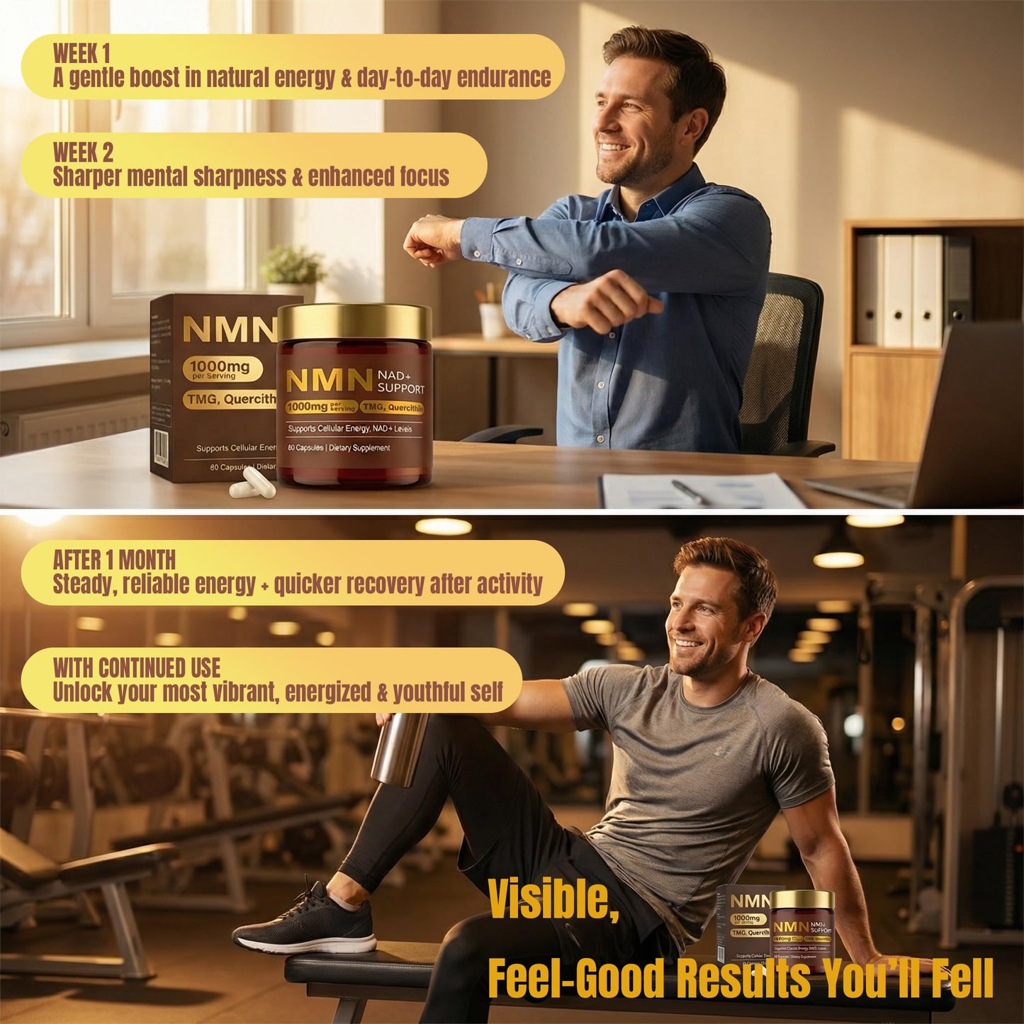 NMN Supplement 1000mg, 4-in-1 Liposomal NMN 1000mg Pure Organic for NAD+ Supplement with Quercetin, TMG, NMNH Alternative, Supports Cellular Energy & NAD+ Levels, Third-Party Tested, 60 Capsules