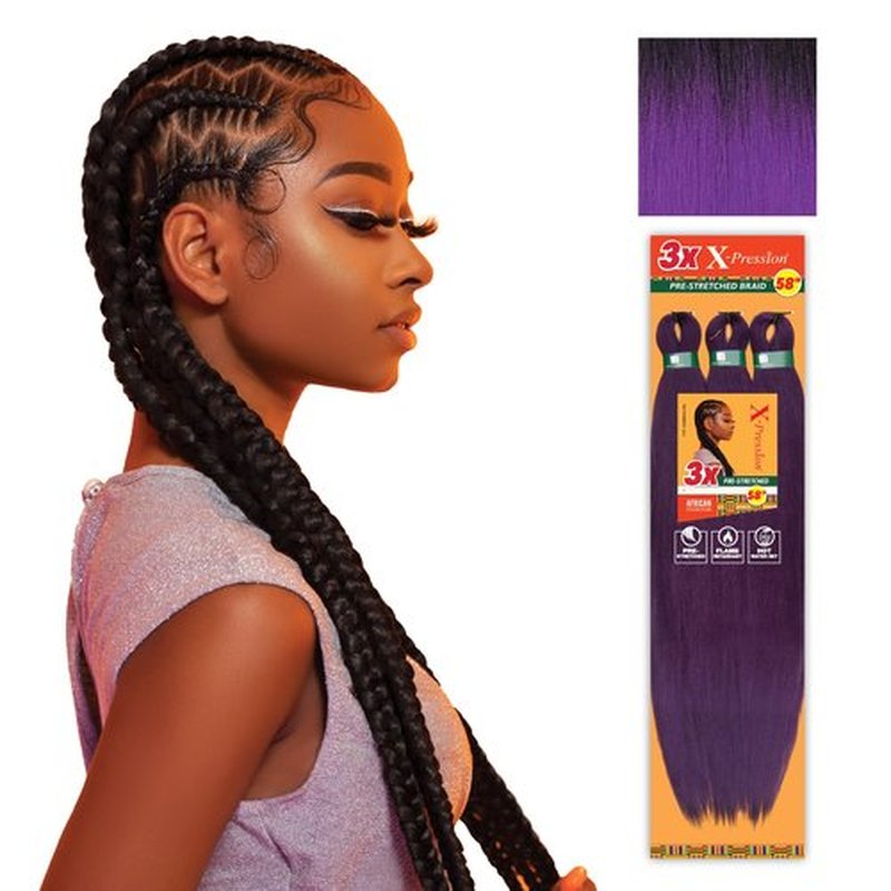 Sensationnel Xpression prestretched braiding hair - 3x xpression 58inch kanekalon fiber flame retardant smooth yaki braid - 3x x-pression 58 inch (4 pack, T1B/PUR)