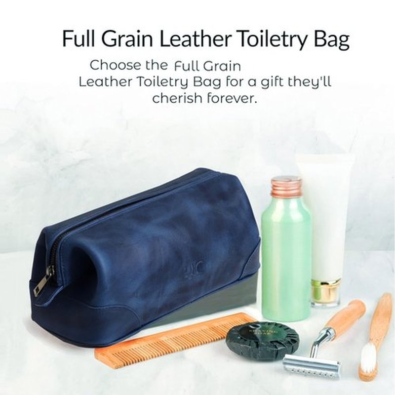 HLC Leather Toiletry Bag for Men - Best Gift for Men - Premium Genuine Leather Dopp Kit Shaving Kit Organizer Travel Kit Pouch Bag for Men - Large Size (blue)