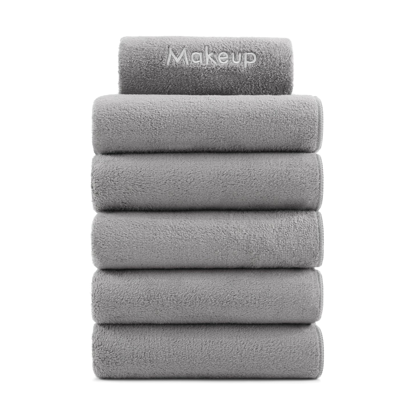 Arkwright Makeup Remover Fingertip Towels 6 Pack - Microfiber Coral Fleece Face Towels, Ultra Soft Reusable Washcloths, Gentle Facial Cleansing for Waterproof Makeup, 11 x 17, Grey