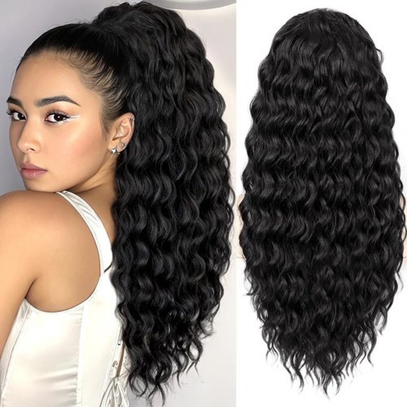 HMD Curly Ponytail Extension 22 Inch Fluffy Drawstring Ponytail for Women Clip in Long Curly Ponytail Hair Extensions Synthetic Hairpiece for Daily Use