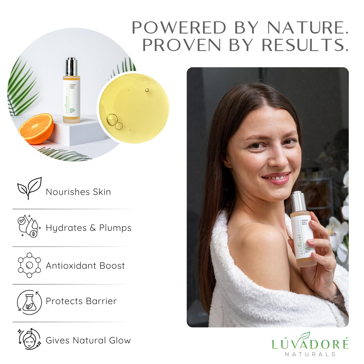 Luvadore Naturals Vitamin C Serum for Face & Neck 2oz - 20% Vit C Serum Face, Reduces Dark Spots, Firms Skin with Orange Stem Cells, Plant Based Vitamin C, Anti-Aging, Natural Clean Beauty