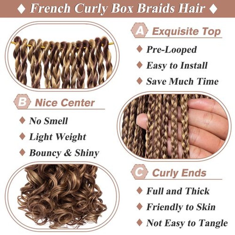 RuiYok French Curl Crochet Braids 14 Inch 9 Packs Blond Mix Brown Goddess Box Braids with Curly Ends Pre Looped Synthetic Bohemian Braiding Hair for Women