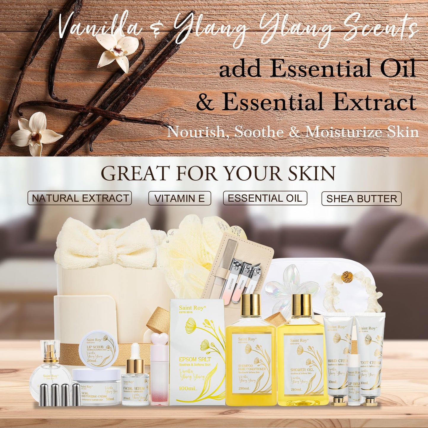 23Pcs Bath and Body Vanilla YLANG YLANG Gifts for Women, Spa Gift Basket