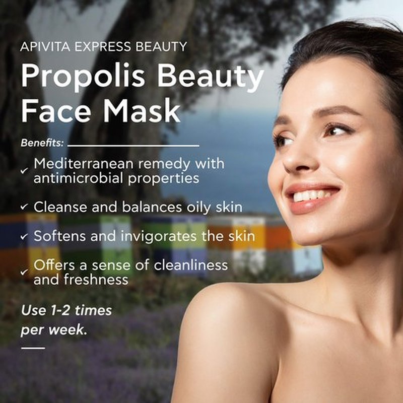 APIVITA Express Beauty Face Mask with Propolis & Charcoal & Green Clay - Purifying, Oil Balancing & Antiseptic Care for Oily to Combination Skin Prone to Acne- 12 Packettes x 0.27 Fl Oz