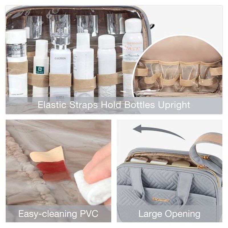BAGSMART Toiletry Bag for Women, Large Toiletry Bag Water-resistant Makeup Cosmetic Organizer Bag for Accessories, Shampoo, Full Sized Container, Toiletries (Medium, Grey)