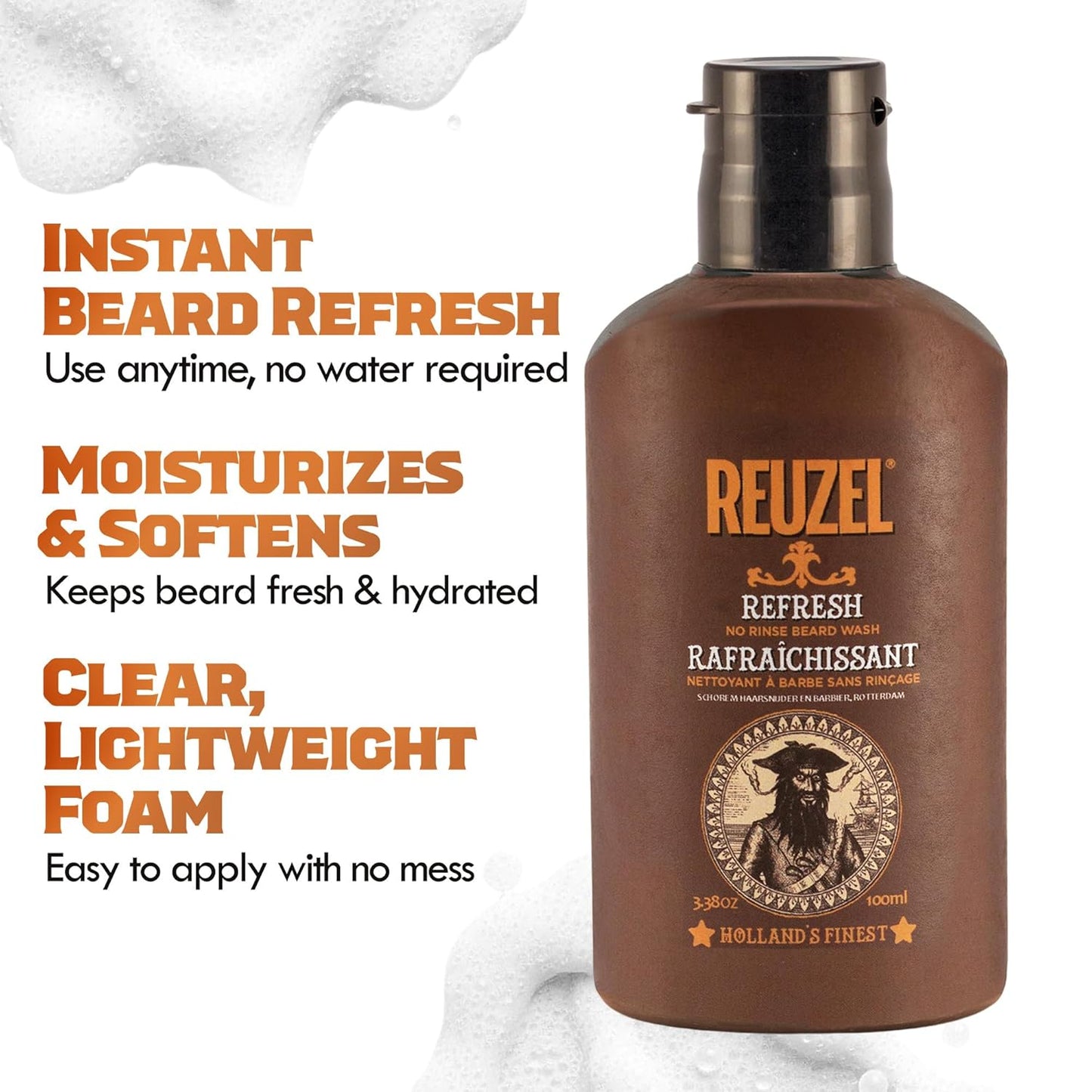 Reuzel Refresh No Rinse Beard Wash, Mens Beard Wash, 200 ml