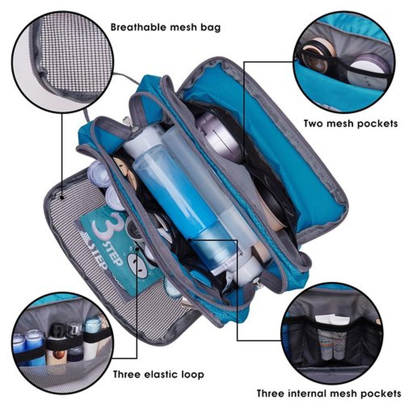 Toiletry Bag for Men Hanging Dopp Kit Water Resistant Shaving Bag Small Toiletry Bag for Traveling (Blue)