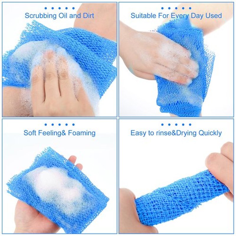 Geiserailie African Long Bathing Net Sponge Long Net Shower Body Scrubber Back Scrubber Skin Smoother Net Bathing Sponge for Daily Use or Stocking Stuffer(Light Blue)