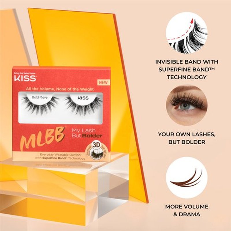 KISS My Lash But Bolder, False Eyelashes, 'Bold Move', 12 mm, Includes 1 Pair, Contact Lens Friendly, Easy to Apply, Reusable Strip Lashes, Glue On Lashes