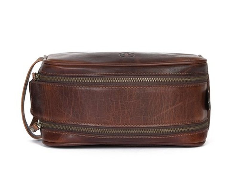 10" Premium Leather Toiletry Travel Pouch With Waterproof Lining | King-Size Handcrafted Vintage Dopp Kit By Aaron Leather Goods (Chocolate)